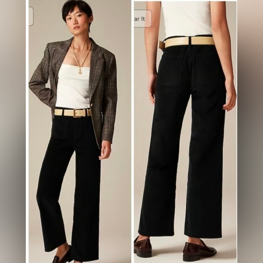 NWOT! J CREW CORDUROY SAILOR HIGH RISE SLIM WIDE LEG PANTS, BLACK, 8 (29)